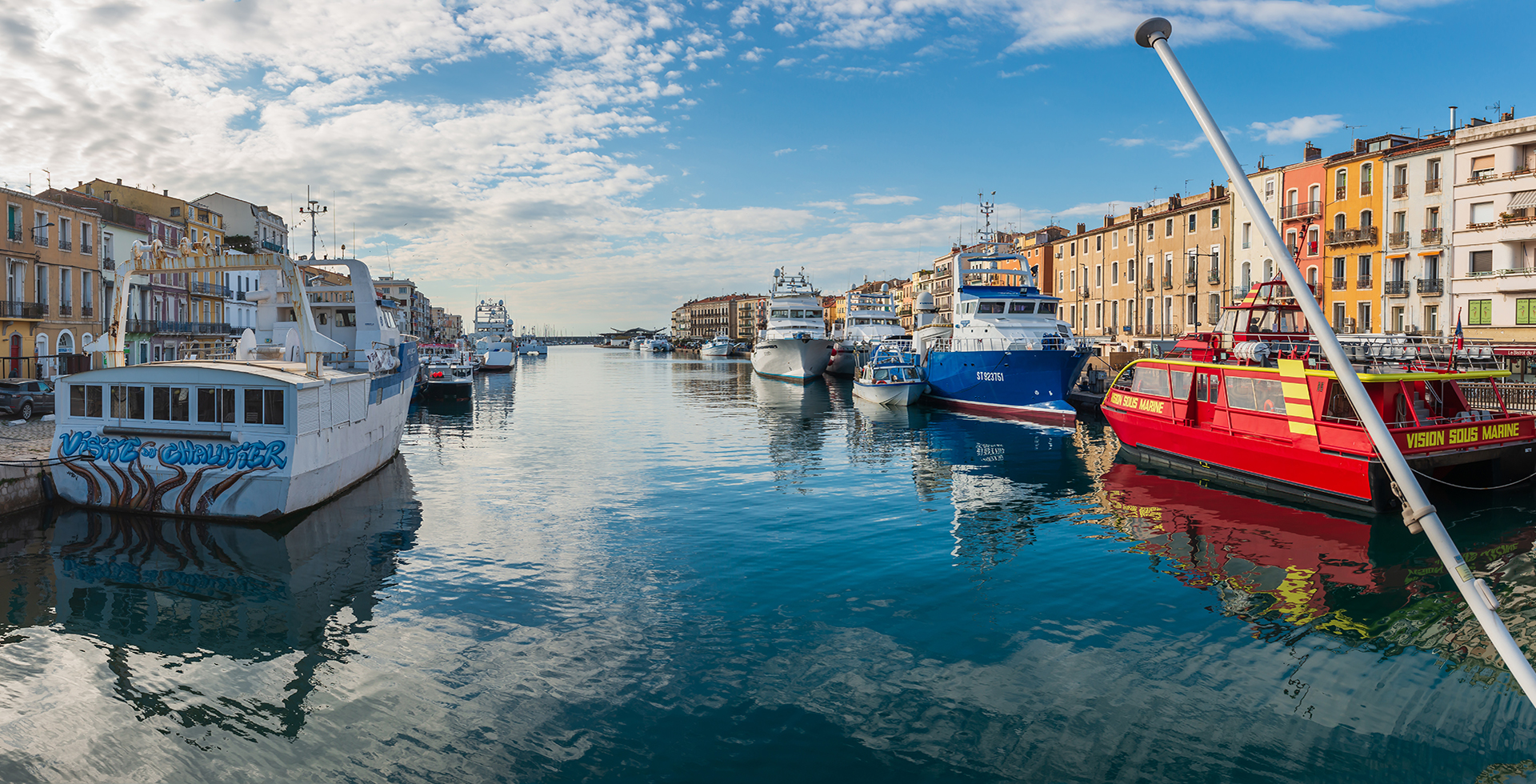 March 04, 2022: Quays of the city of Sète with its trawlers, in Hérault in Occitanie, France